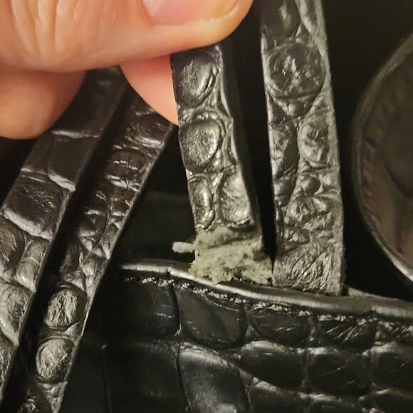 Lia Numa Black Leather Croc Embossed Tote Bag Made in Italy - Picture 12 of 13